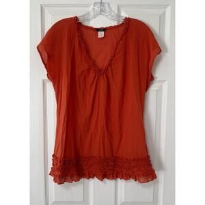 J.crew Women's Orange Light Sheer Gauze Ruffle Top Size XS